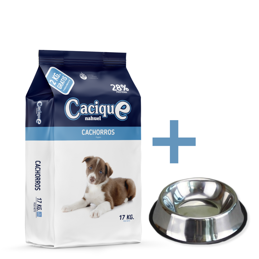 CACIQUE ALIMENTO PARA PERRO CACHORRO 17KG + PLATO DE REGALO