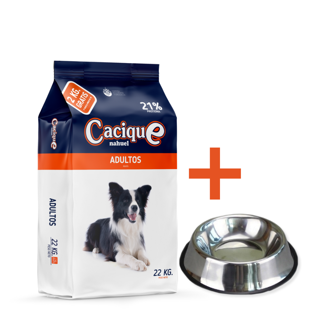 CACIQUE ALIMENTO PARA PERRO ADULTO 22KG + PLATO DE REGALO