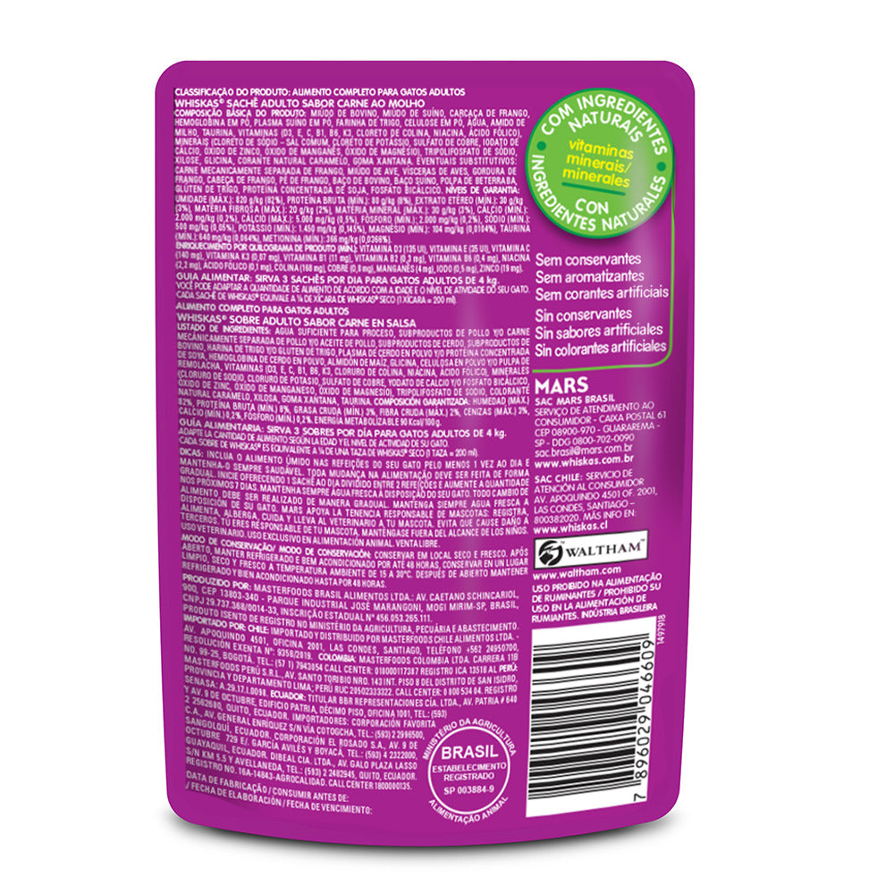 WHISKAS SOBRE CARNE EN SALSA 85GR
