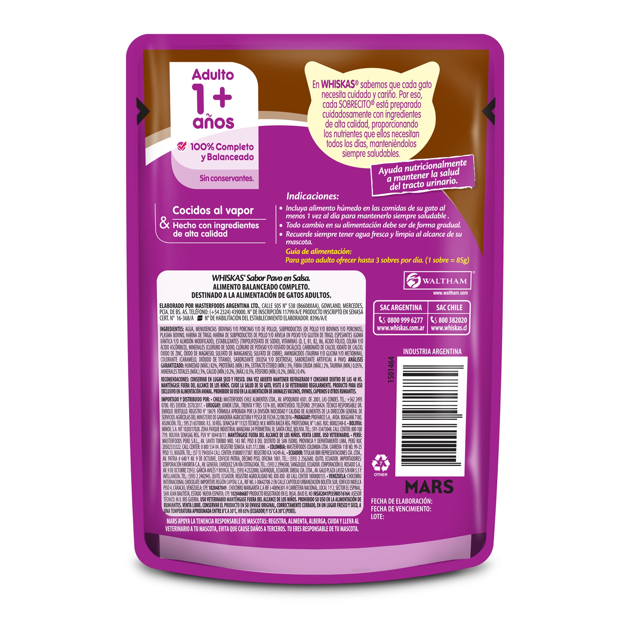 WHISKAS SOBRE PAVO EN SALSA 85GR