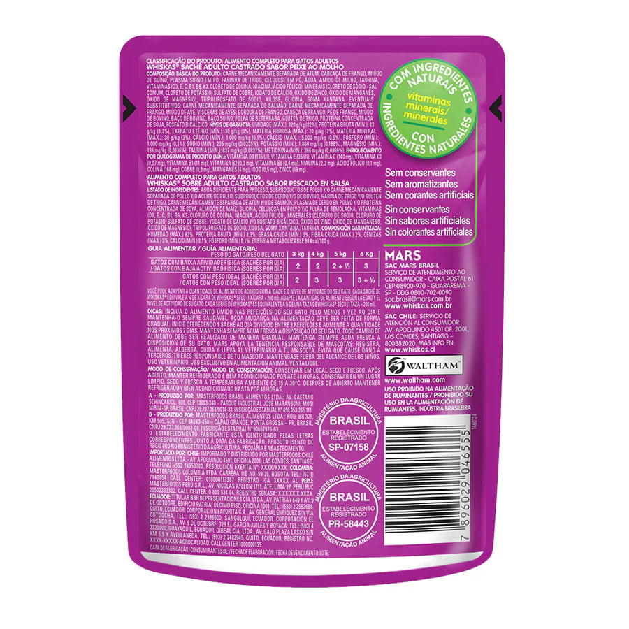 WHISKAS SOBRE CASTRADO PESCADO EN SALSA 85GR