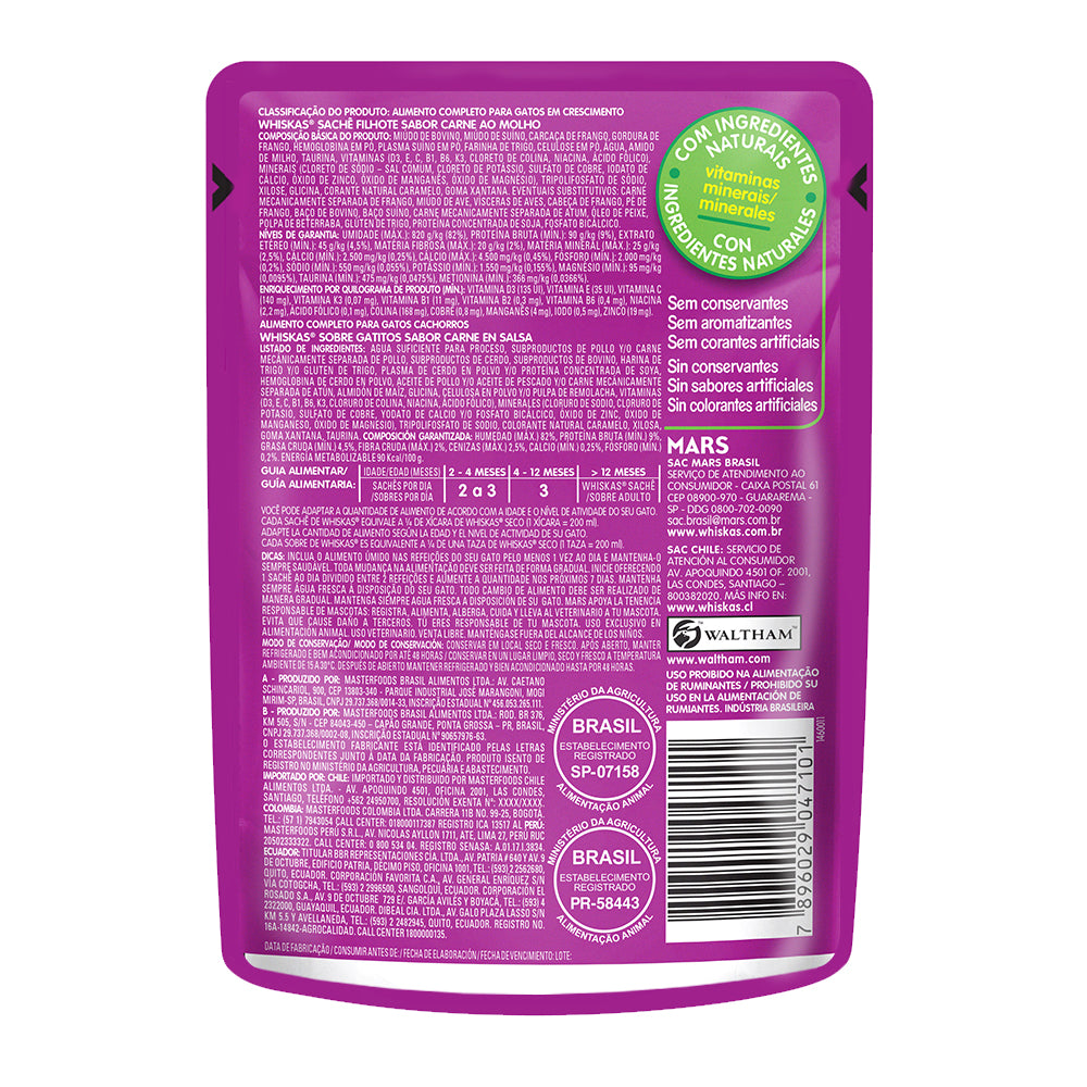 WHISKAS SOBRE GATITOS CARNE 85GRS