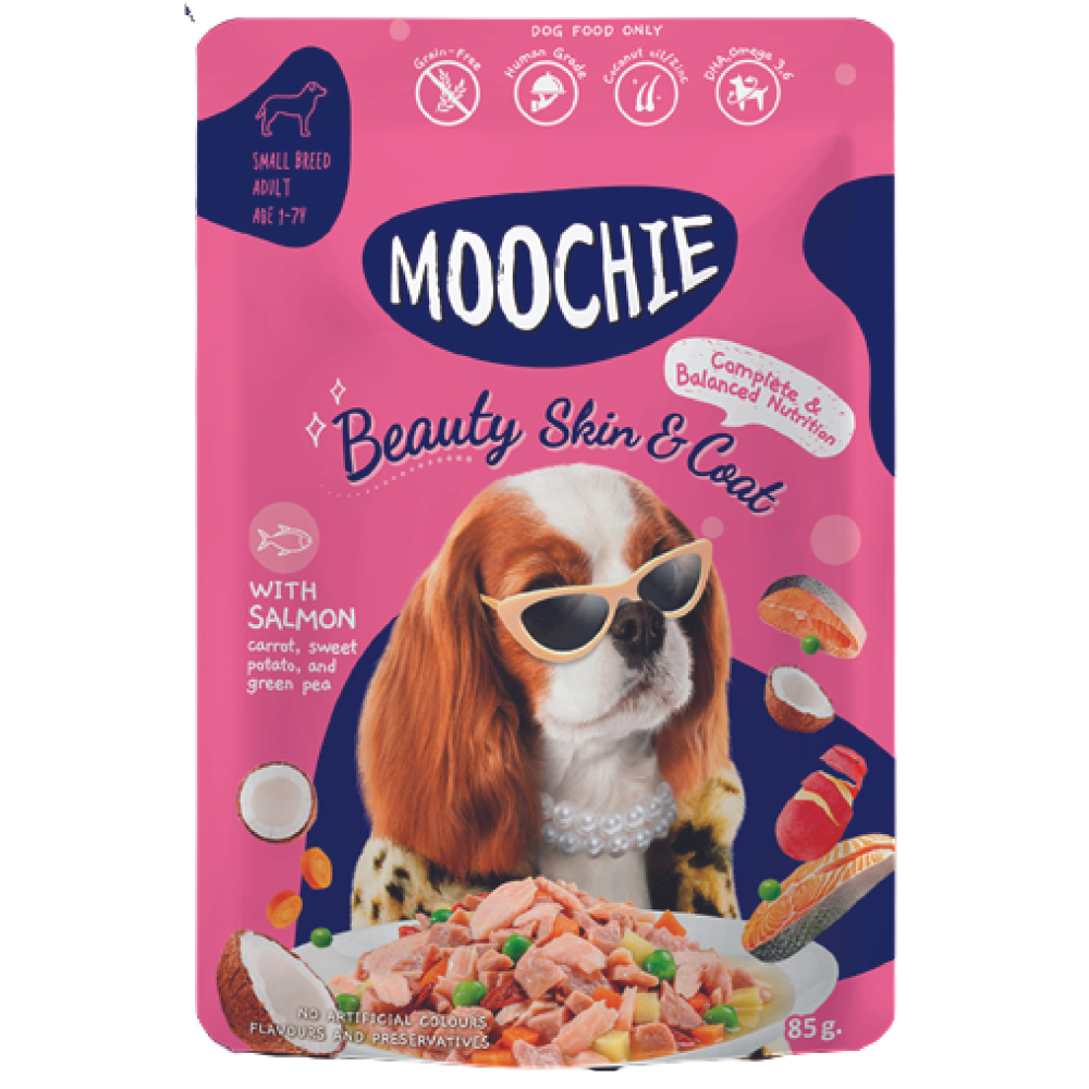 MOOCHIE SOBRE PERRO SALMÓN 85 GRS BEAUTY SKIN