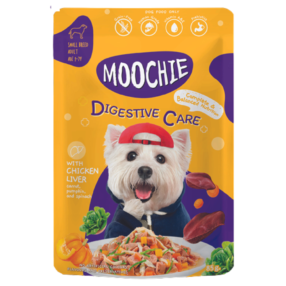 MOOCHIE SOBRE PERRO HIGADO DE POLLO 85 GRS DIGESTIVE CARE