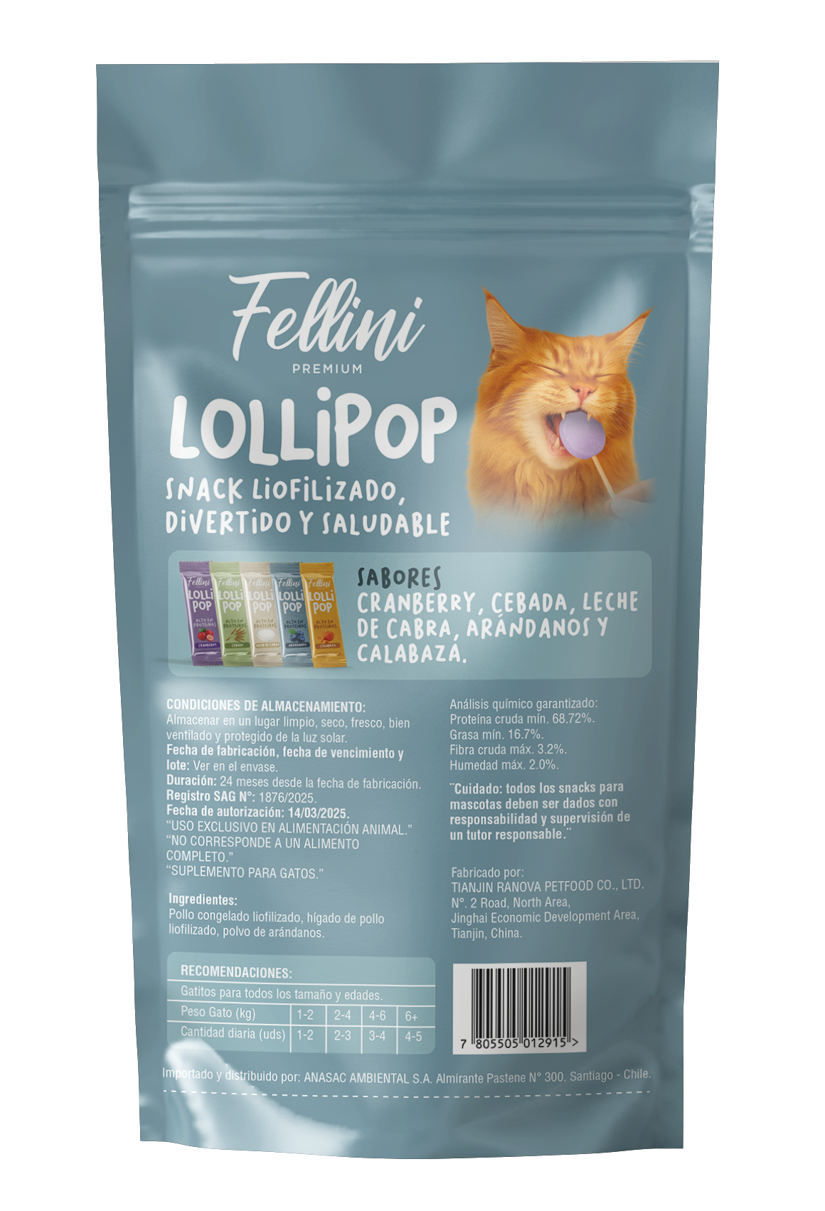SNACK FELLINI LOLLIPOP ARANDANO 3 UNIDADES