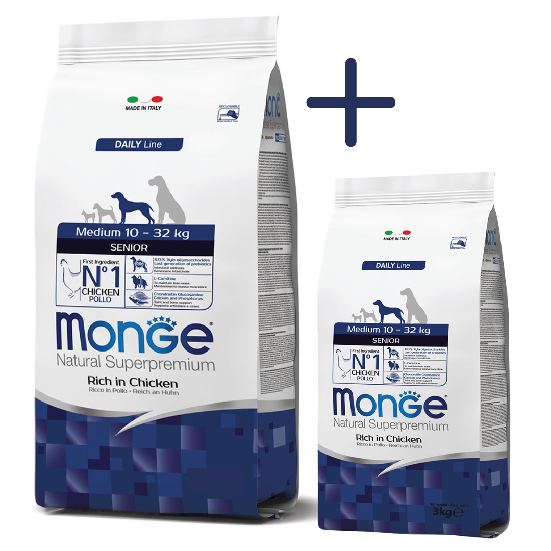 MONGE MEDIUM SENIOR POLLO 12KG + 3KG DE REGALO