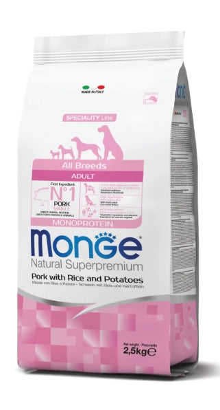 MONGE ADULTO CERDO CON ARROZ Y PAPAS 2.5KG