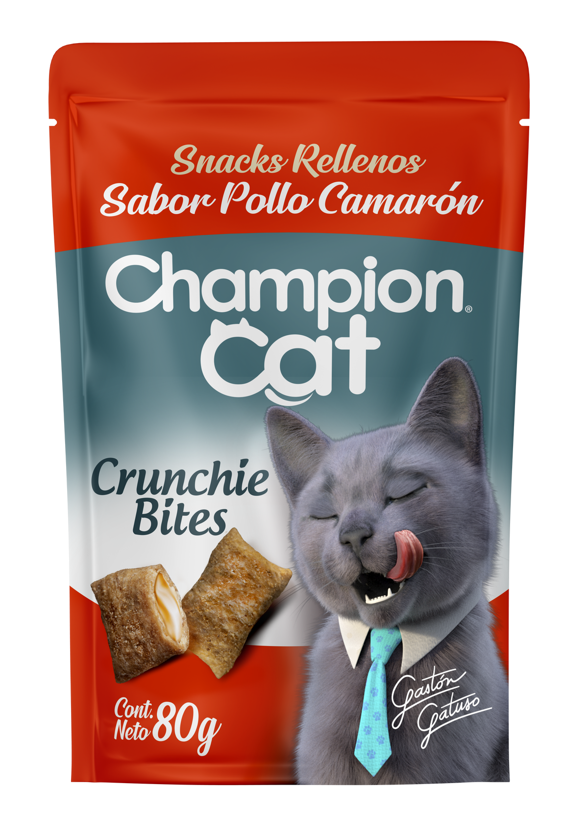 SNACK CHAMPION CAT CRUNCHIE POLLO CAMARON 80GR
