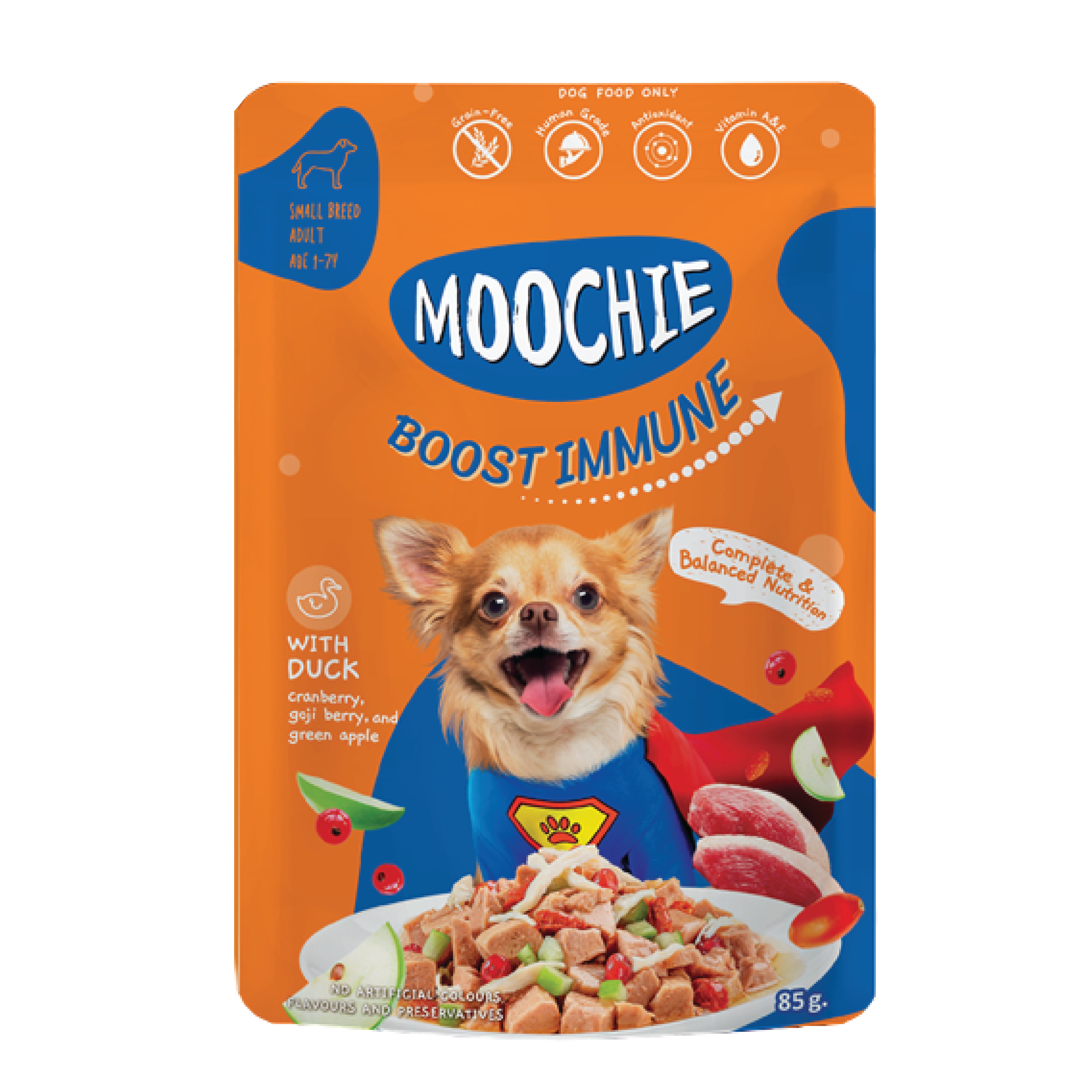 MOOCHIE SOBRE PERRO PATO 85 GRS BOOST INMUNE