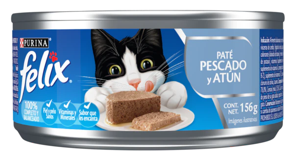 FELIX ALIMENTO HÚMEDO GATO PATE SABOR PESCADO Y ATUN 156GR