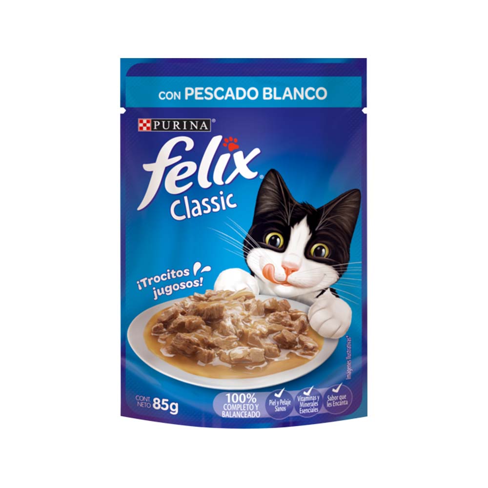 FELIX ALIMENTO HÚMEDO GATOS SABOR PESCADO BLANCO 85GR