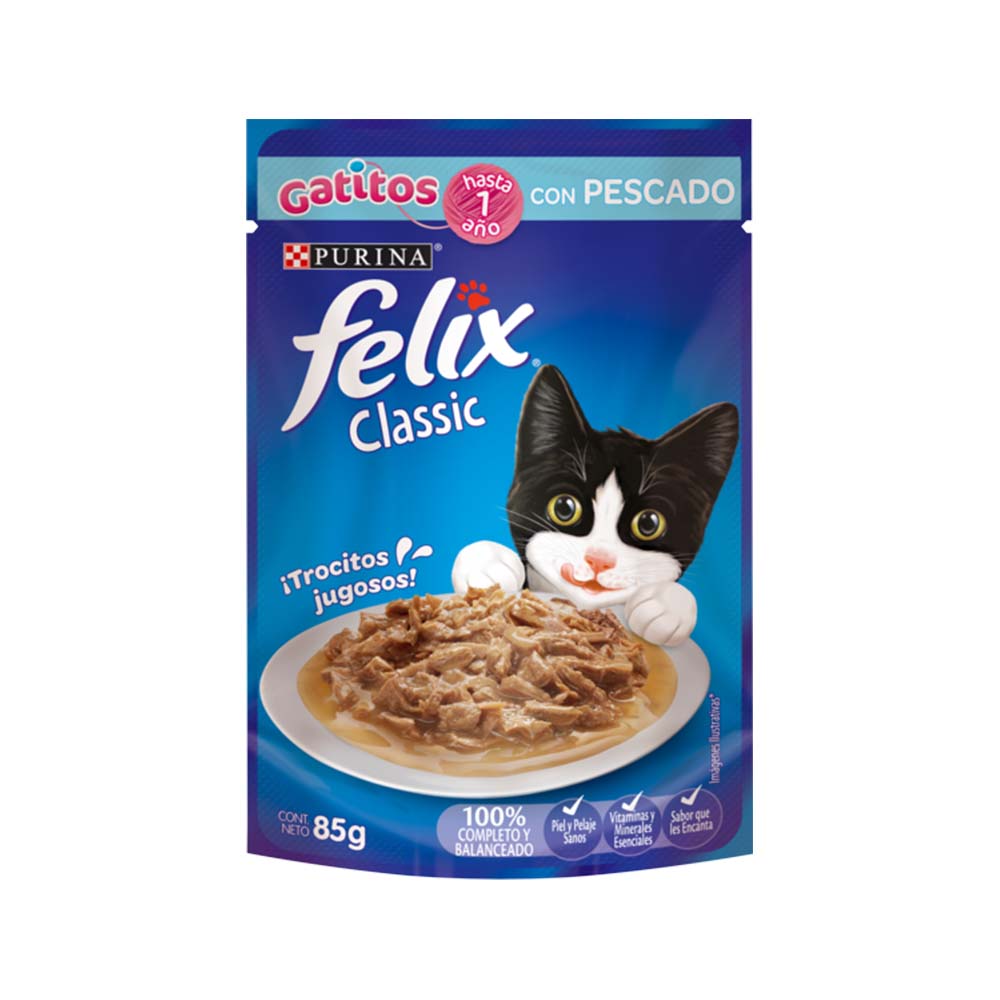 FELIX ALIMENTO HÚMEDO GATITOS SABOR PESCADO EN SALSA 85GR