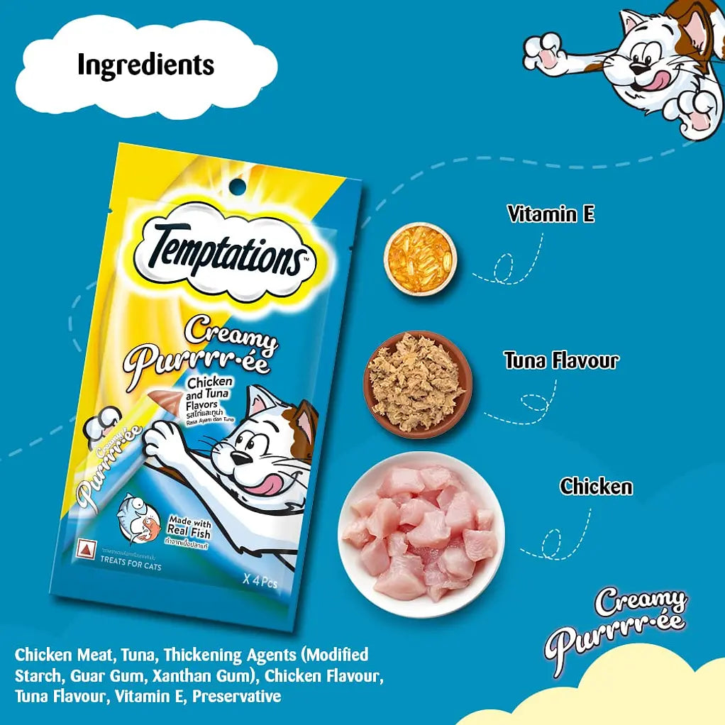 TEMPTATIONS CREAMY SNACK GATO POLLO ATUN 48GR