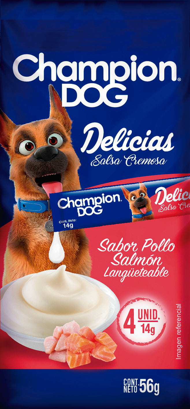 SNACK CHAMPION DOG DELICIAS POLLO SALMÓN 56GR