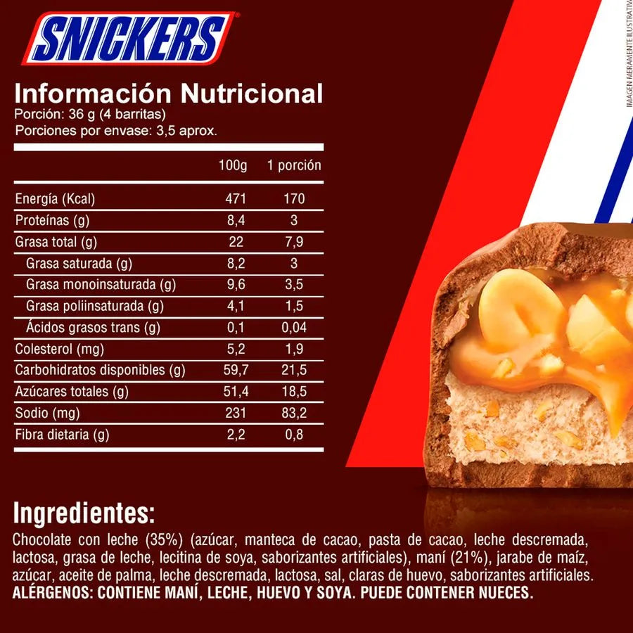 CHOCOLATE SNICKERS CON LECHE Y MANÍ 53GR