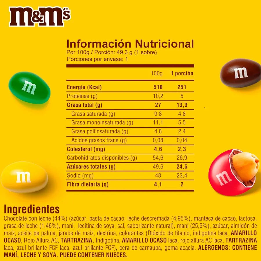 CHOCOLATE M&M CON LECHE Y MANÍ 49GR