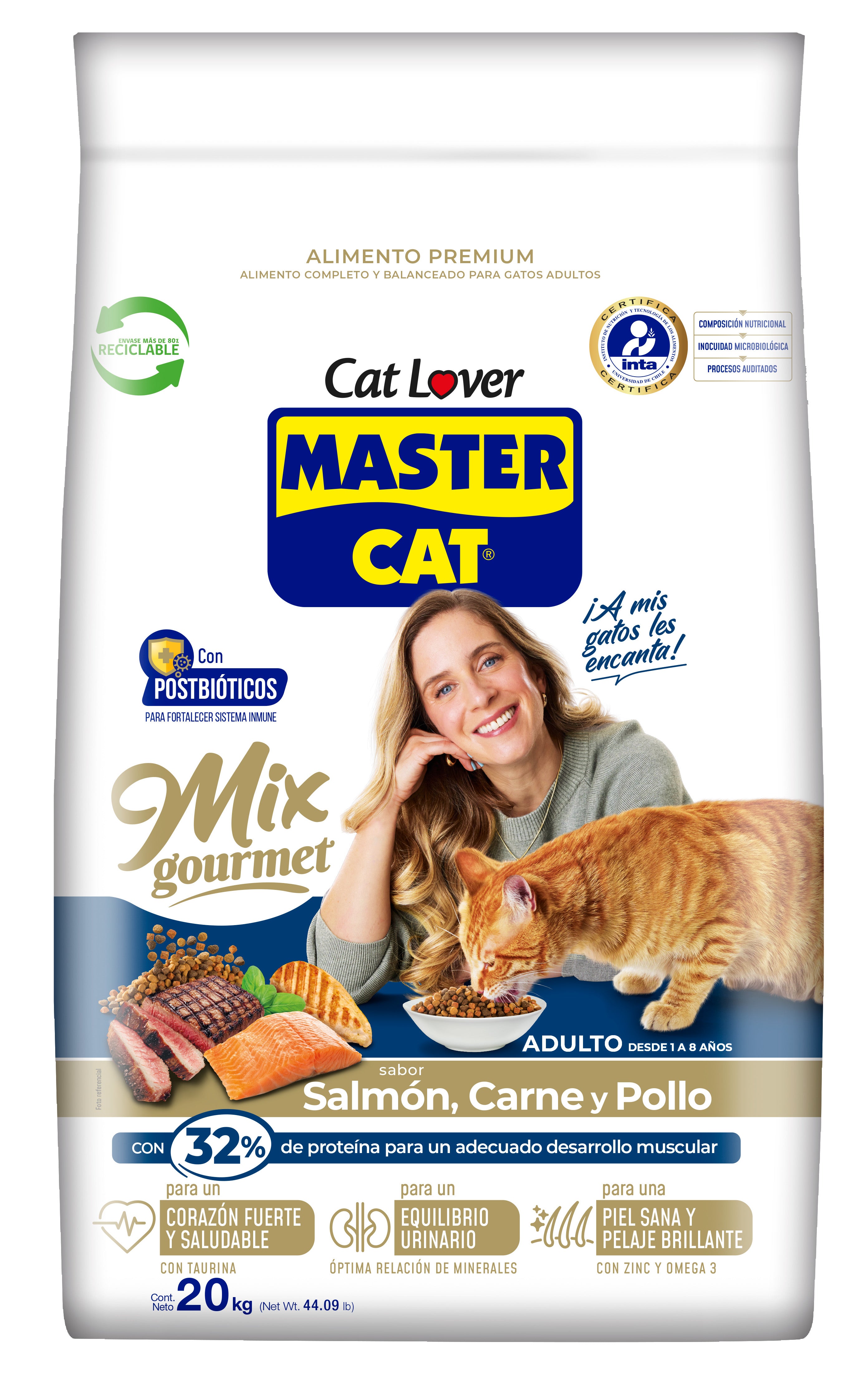 MASTERCAT ADULTO MIX GOURMET SALMON, CARNE Y POLLO 20KG