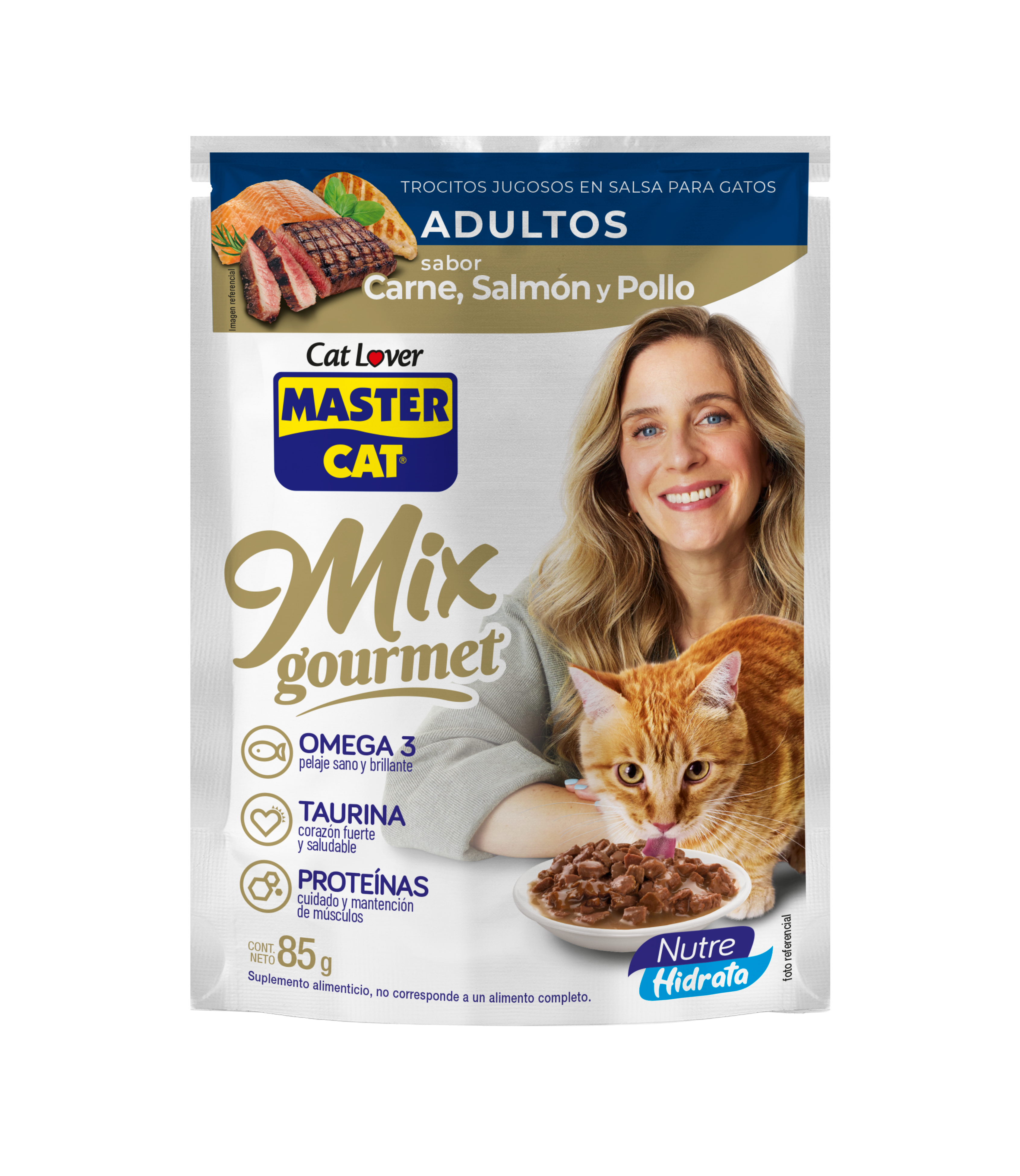 MASTERCAT SOBRE MIX SALMON CARNE POLLO 85GR