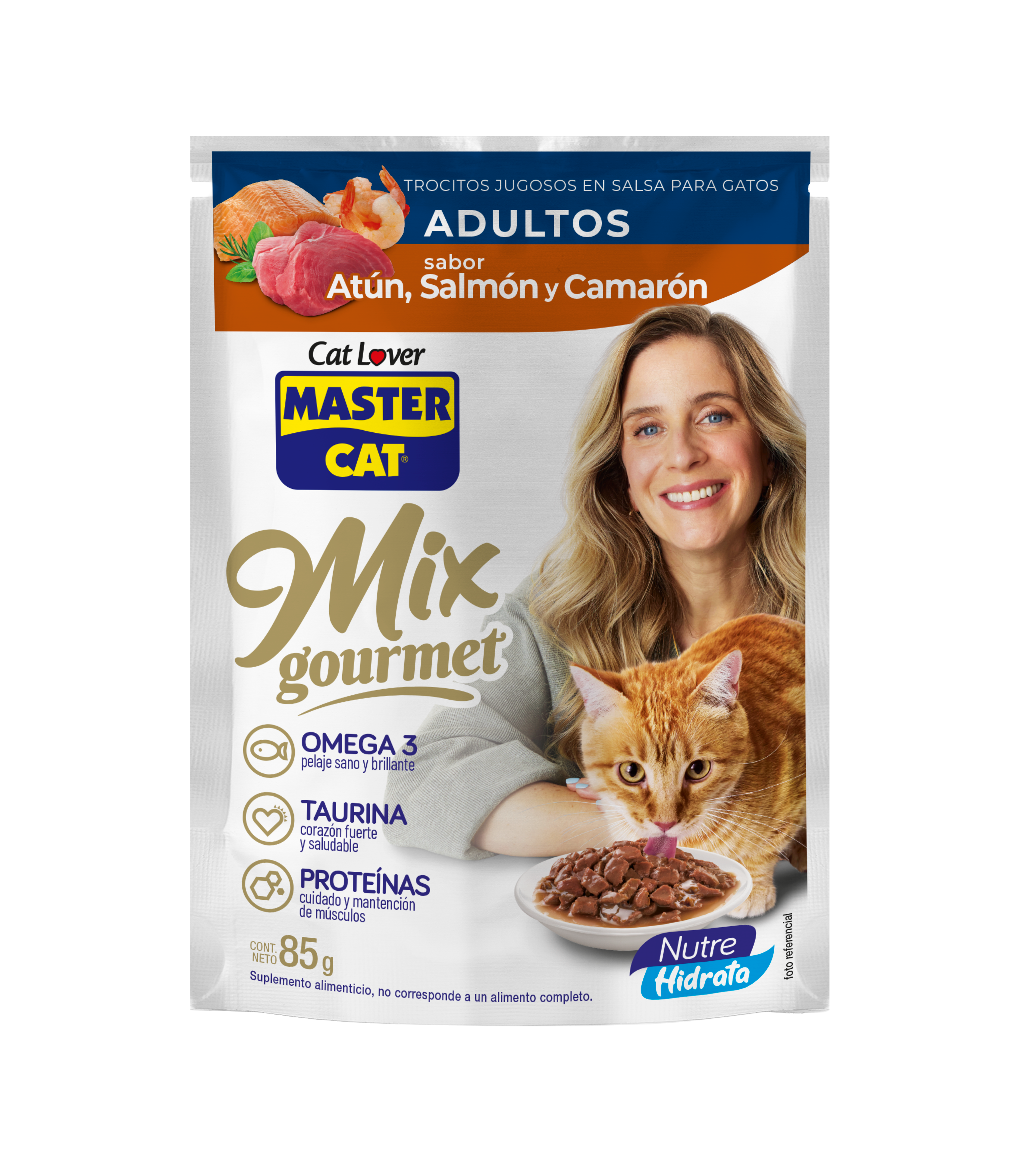 MASTERCAT SOBRE MIX ATUN SALMON CAMARON 85GR