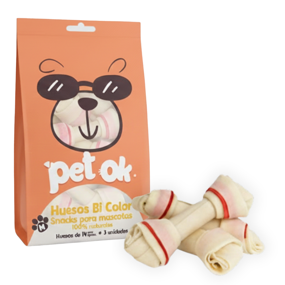 HUESO PET OK BICOLOR 14CM X 3 UNIDADES