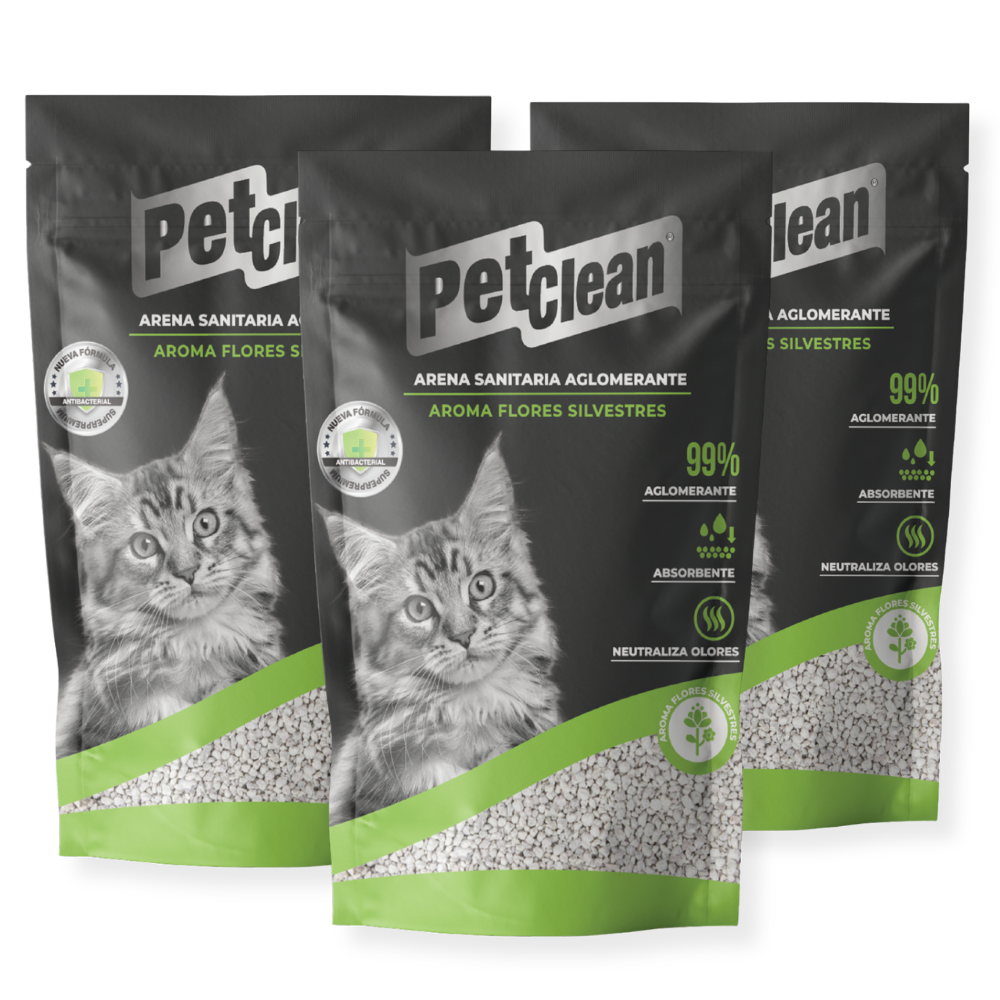 PACK 3 ARENAS PERFUMADAS 10KG FLORES SILVESTRES PETCLEAN