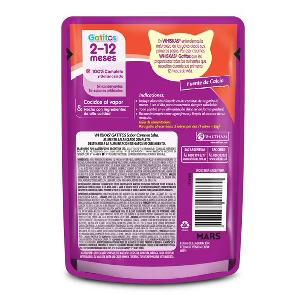 WHISKAS SOBRE GATITO CARNE 85GR