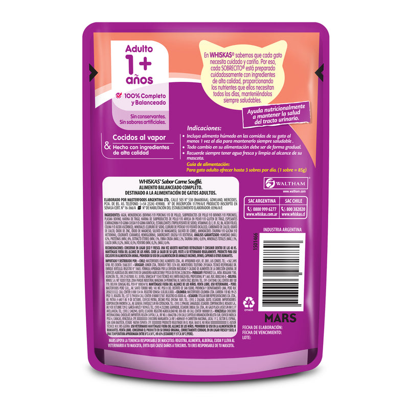 WHISKAS SOBRE SOUFFLE CARNE 85GR