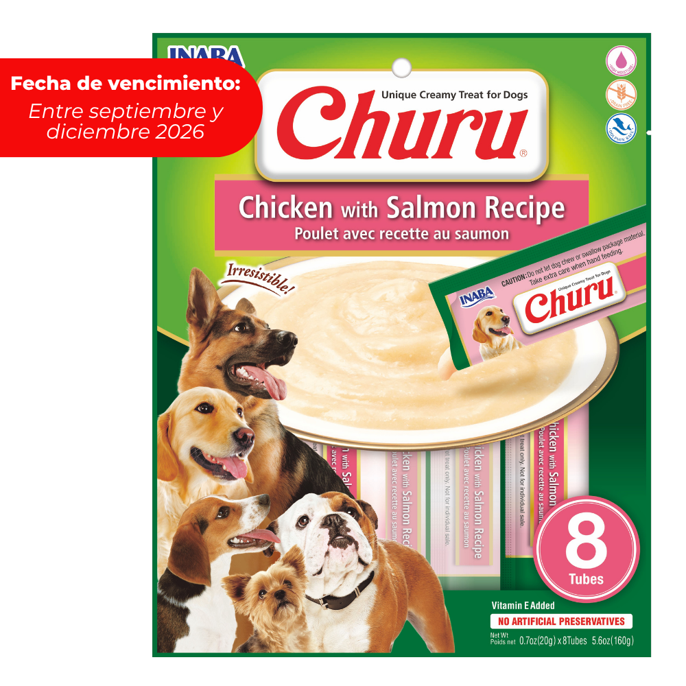 CHURU SOBRE PERRO POLLO/SALMÓN 8P 160GRS