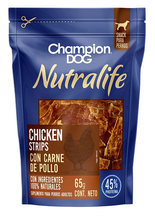 SNACK CHAMPION DOG NUTRALIFE STRIPS CHICKEN 65GR