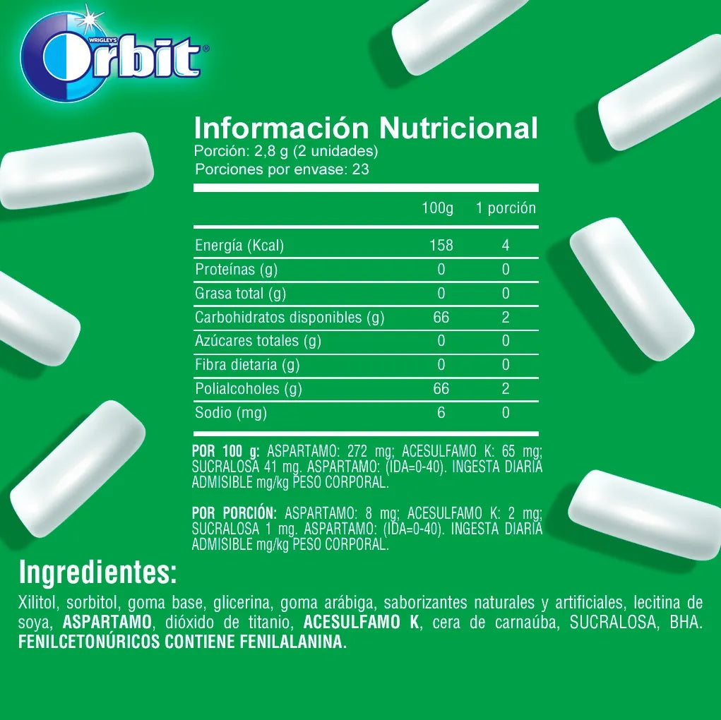 CHICLES ORBIT BOTELLA 64GR HIERBABUENA