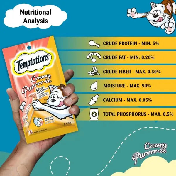 TEMPTATIONS CREAMY SNACK GATO SALMON QUESO 48GR