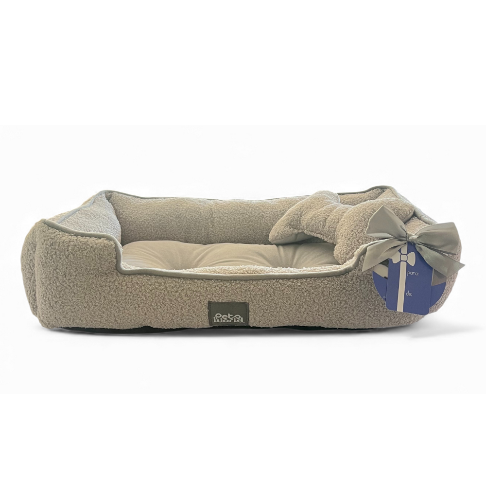 KIT CAMA RECTANGULAR + COJIN GRIS 56X40X15CM