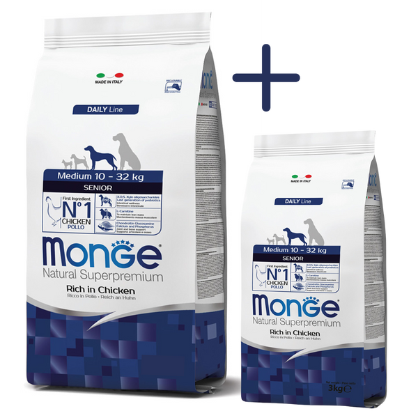 MONGE MEDIUM SENIOR POLLO 12KG + 3KG DE REGALO