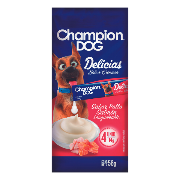 SNACK CHAMPION DOG DELICIAS POLLO SALMÓN 56GR