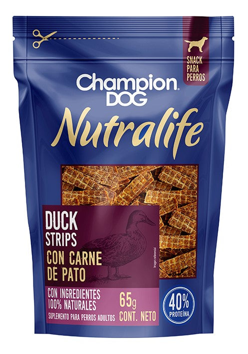 SNACK CHAMPION DOG NUTRALIFE DUCK STRIPS 65GR