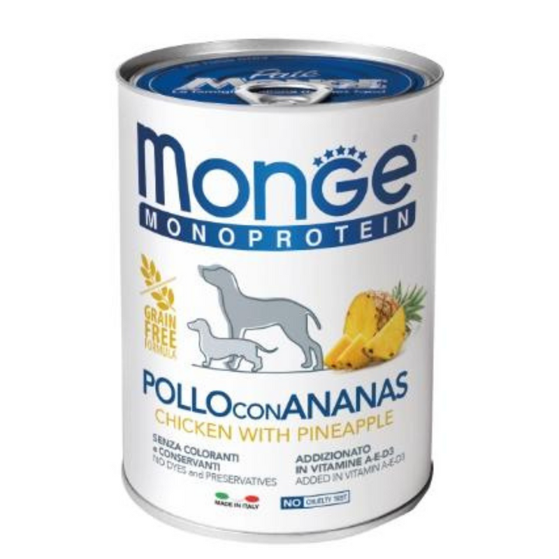 LATA MONGE PERRO POLLO CON PIÑA 400GRS