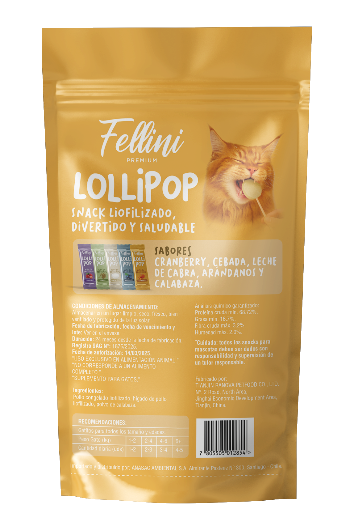 SNACK FELLINI LOLLIPOP CALABAZA 3 UNIDADES