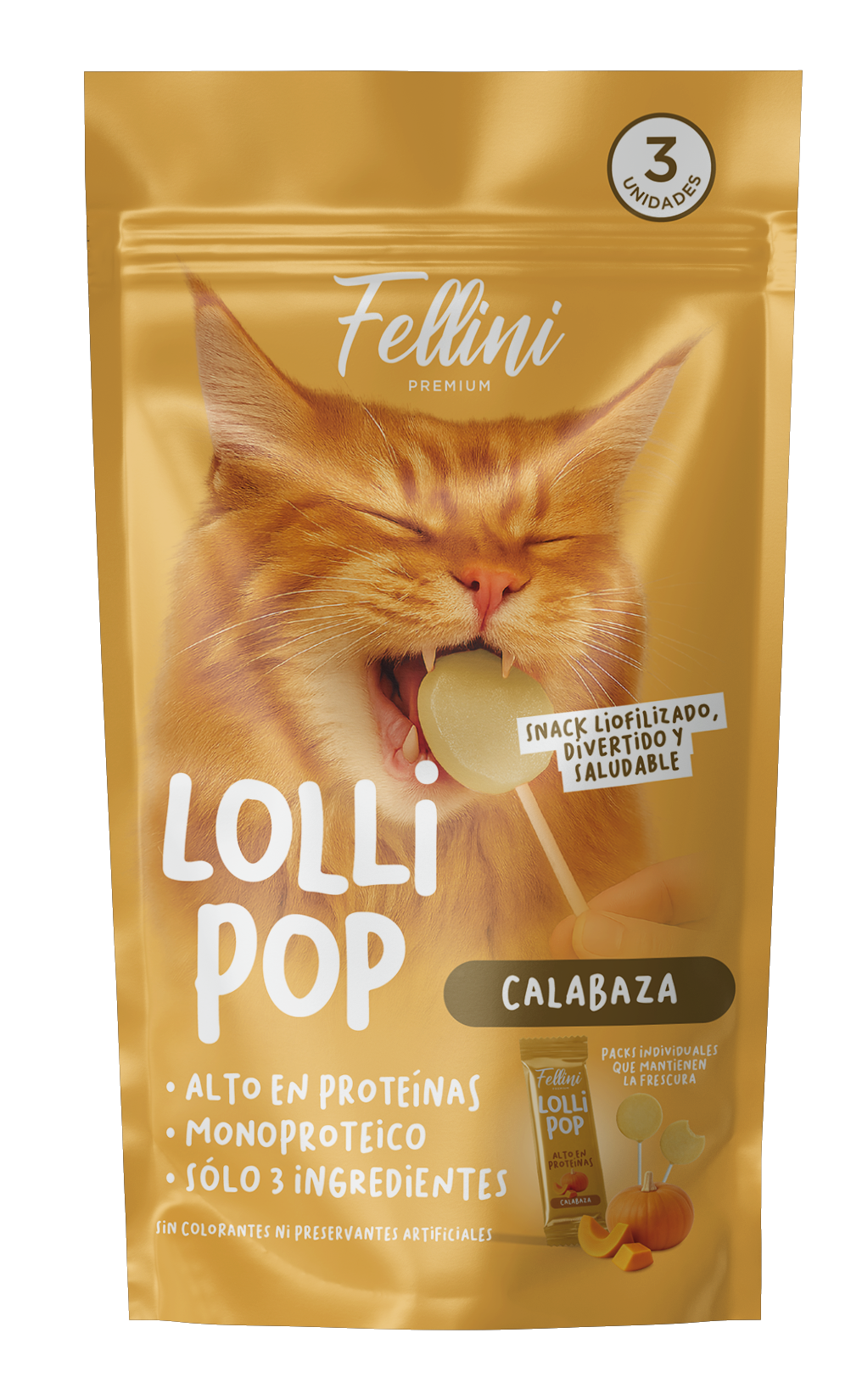 SNACK FELLINI LOLLIPOP CALABAZA 3 UNIDADES