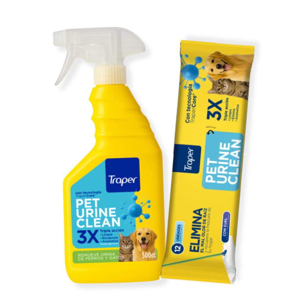 PACK TRAPER PET URINE CLEAN LPU 500CC + TRAPERO HÚMEDO 12 UNID