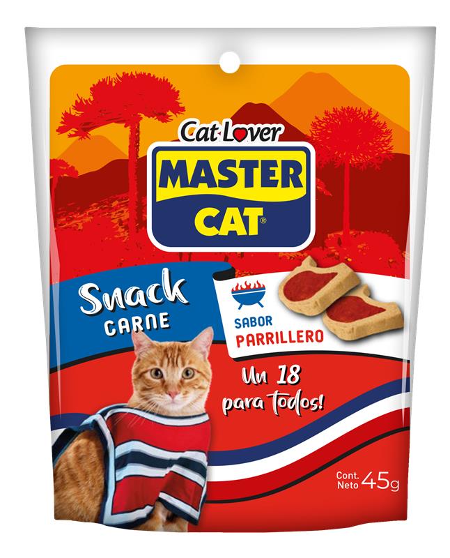MASTER CAT SNACK PARA GATOS SABOR CARNE PARRILLERO 45 GR