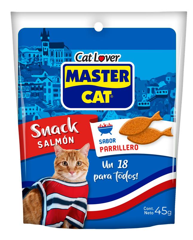 MASTER CAT SNACK PARA GATOS SABOR SALMÓN PARRILLERO 45 GR