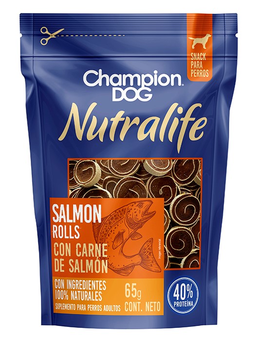 SNACK CHAMPION DOG NUTRALIFE SALMON ROLLS 65GR