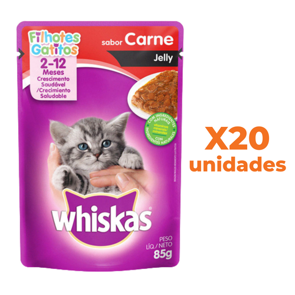 PACK 20 WHISKAS SOBRE JELLY GATITOS CARNE 85GR FILHOTES