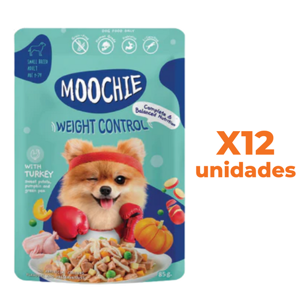 PACK 12 MOOCHIE SOBRE PERRO PAVO 85 GRS WEIGHT CONTROL