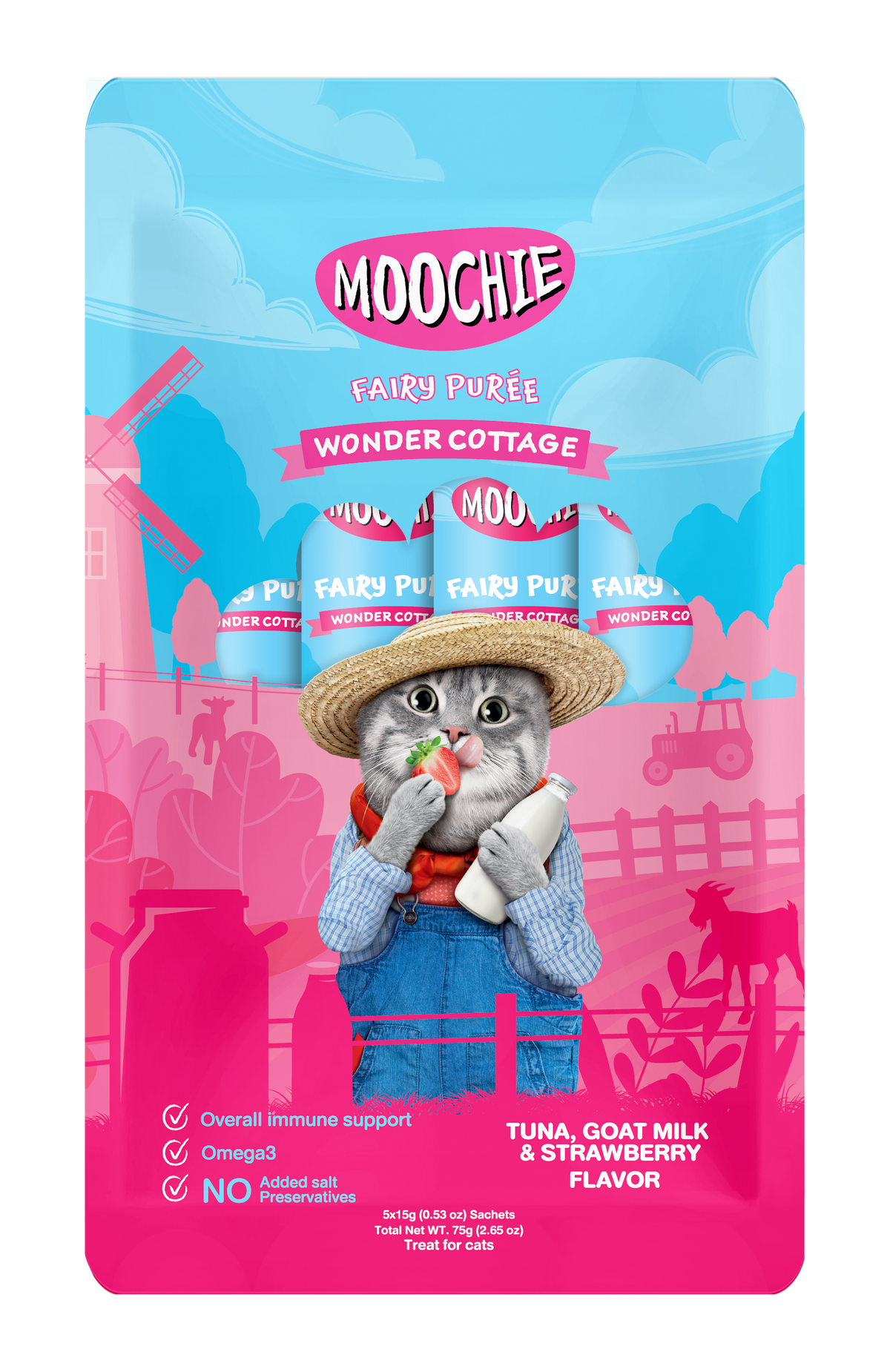 MOOCHIE TUBO GATO ATÚN, LECHE DE CABRA Y FRESA 75GR