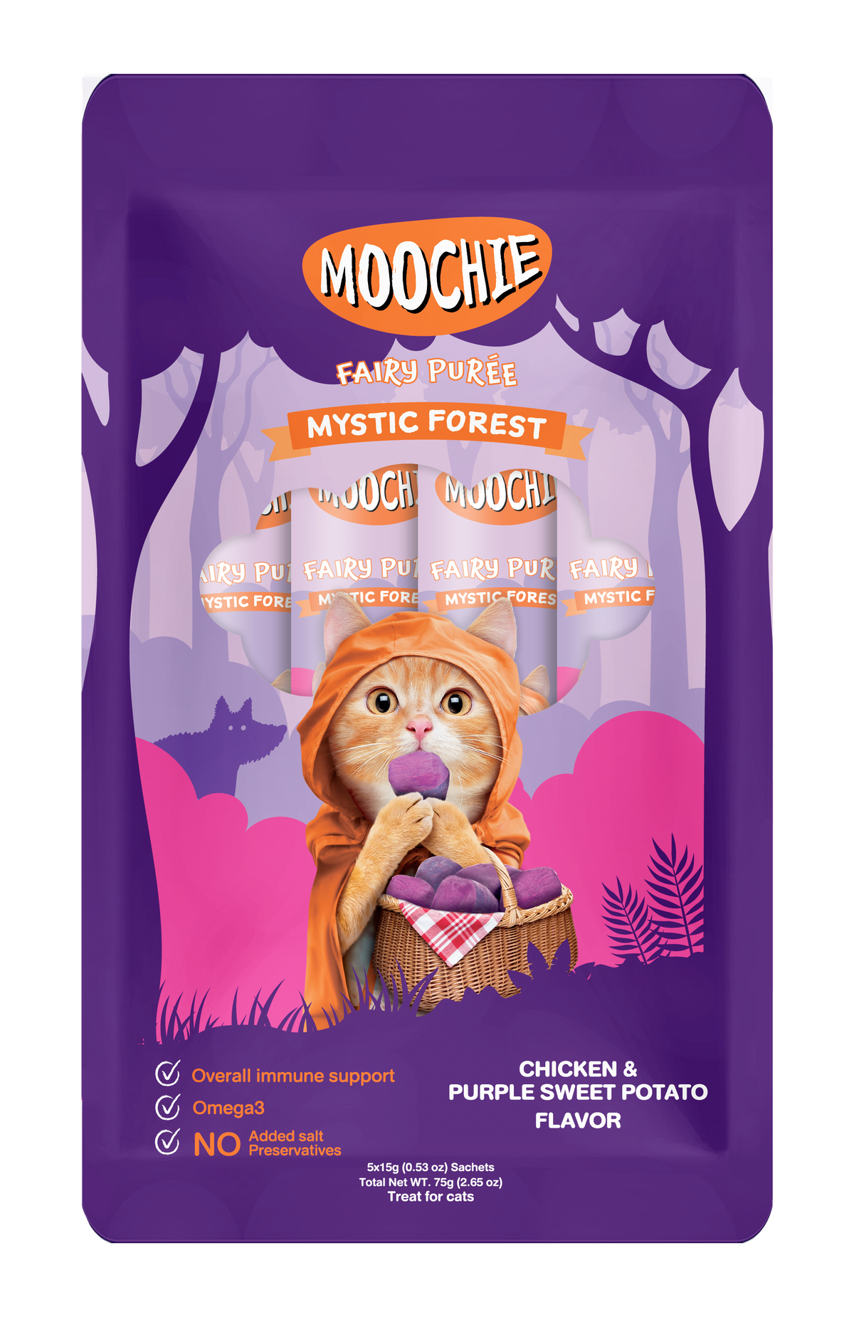 MOOCHIE TUBO GATO POLLO Y BATATA MORADA 75GR