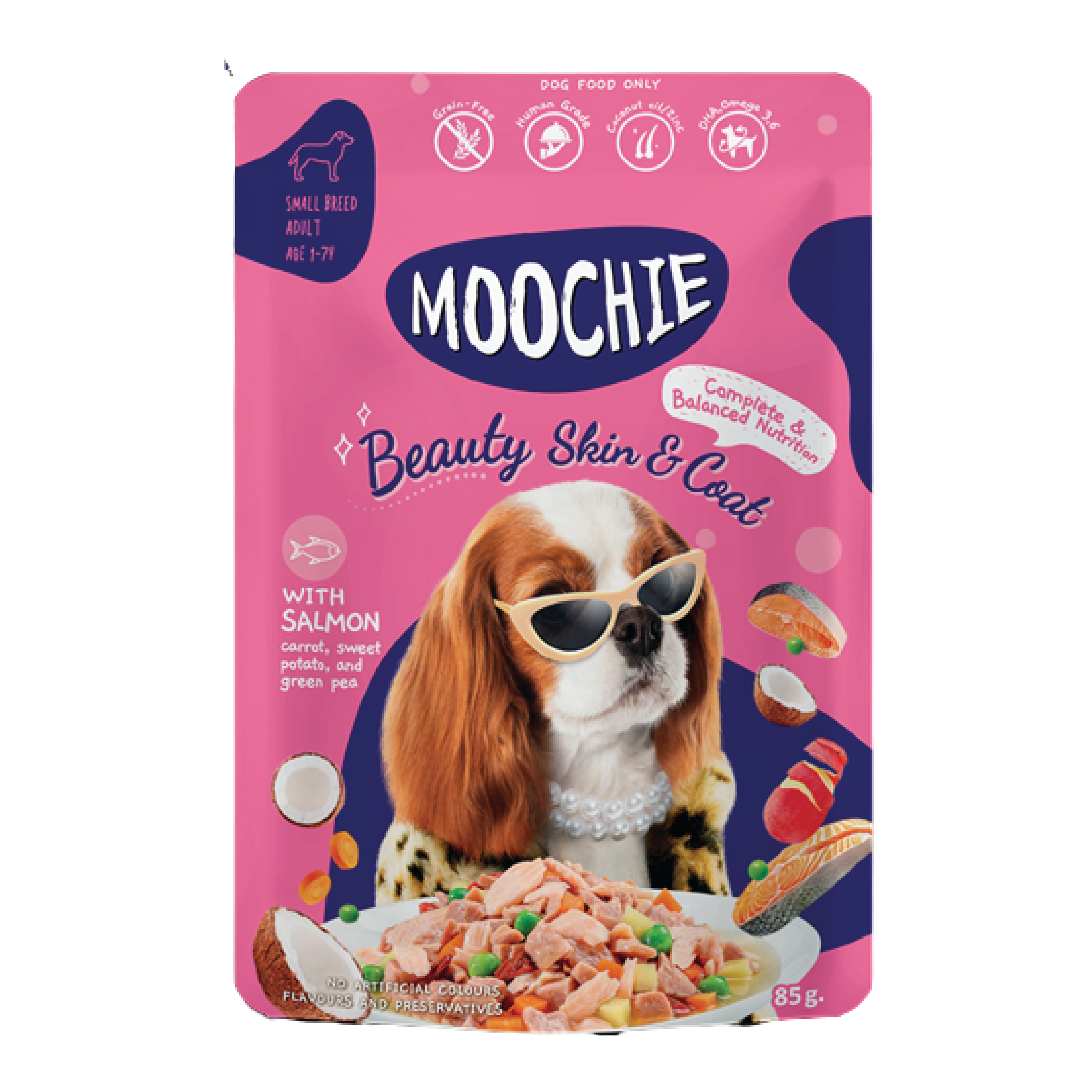 MOOCHIE SOBRE PERRO SALMÓN 85 GRS BEAUTY SKIN