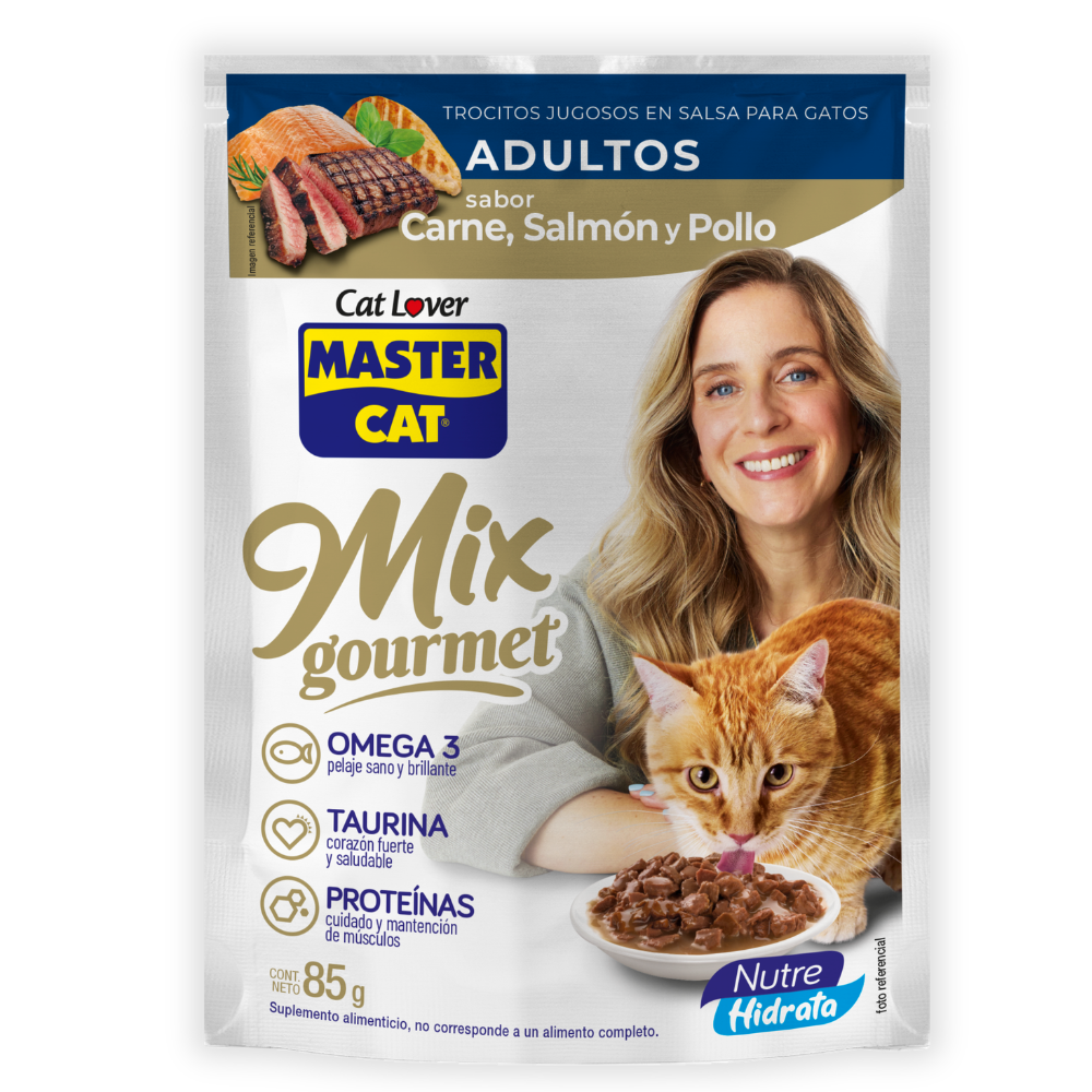 MASTERCAT SOBRE MIX SALMON CARNE POLLO 85GR