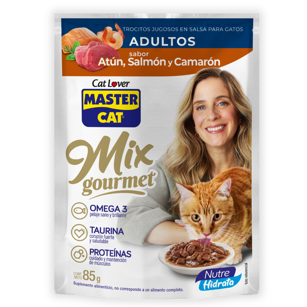 MASTERCAT SOBRE MIX ATUN SALMON CAMARON 85GR