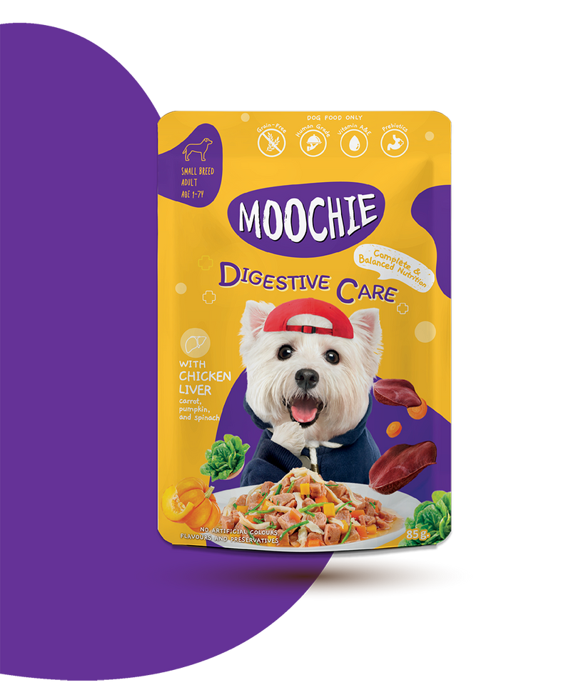 MOOCHIE SOBRE PERRO HIGADO DE POLLO 85 GRS DIGESTIVE CARE